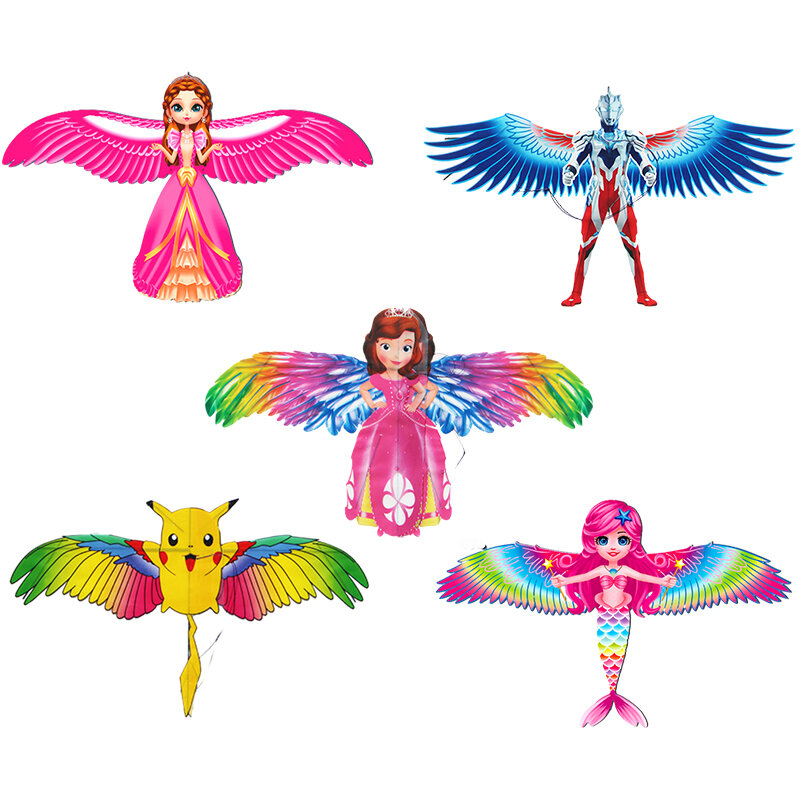 Cometa voladora de dibujos animados para niños, juguete de mariposa, sirena, loro, Magpies, águila con asa, 1 Juego