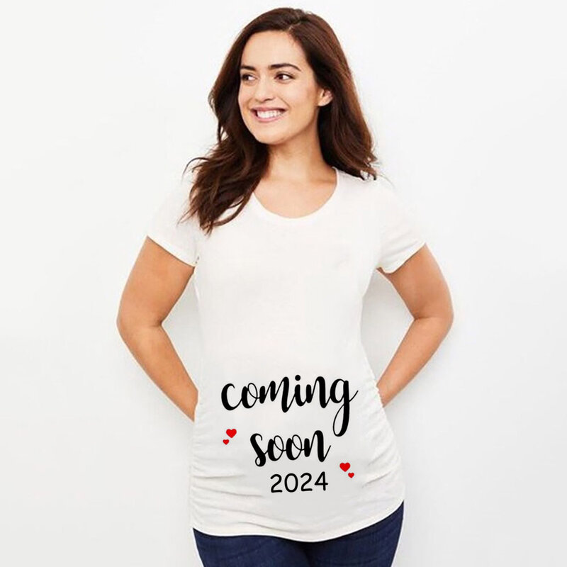 Baby Laden 2024 Print Zwangerschap Aankondiging Shirt Zwangerschaps Korte Mouw T-Shirt Zwanger T-Shirt Nieuwe Moeder Tshirt Kleding Tops