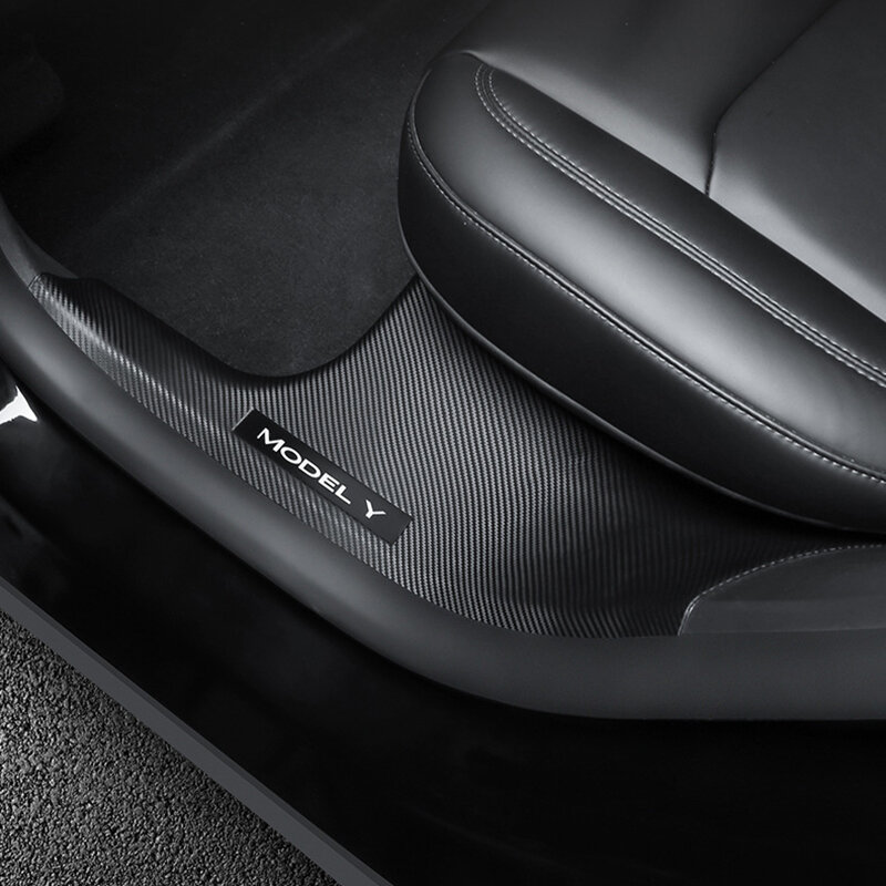 Per Tesla Model Y protezioni per davanzale della porta anteriore coperchio del pedale della porta posteriore in fibra di carbonio ABS Pad Anti-sporco per auto per accessori Tesla