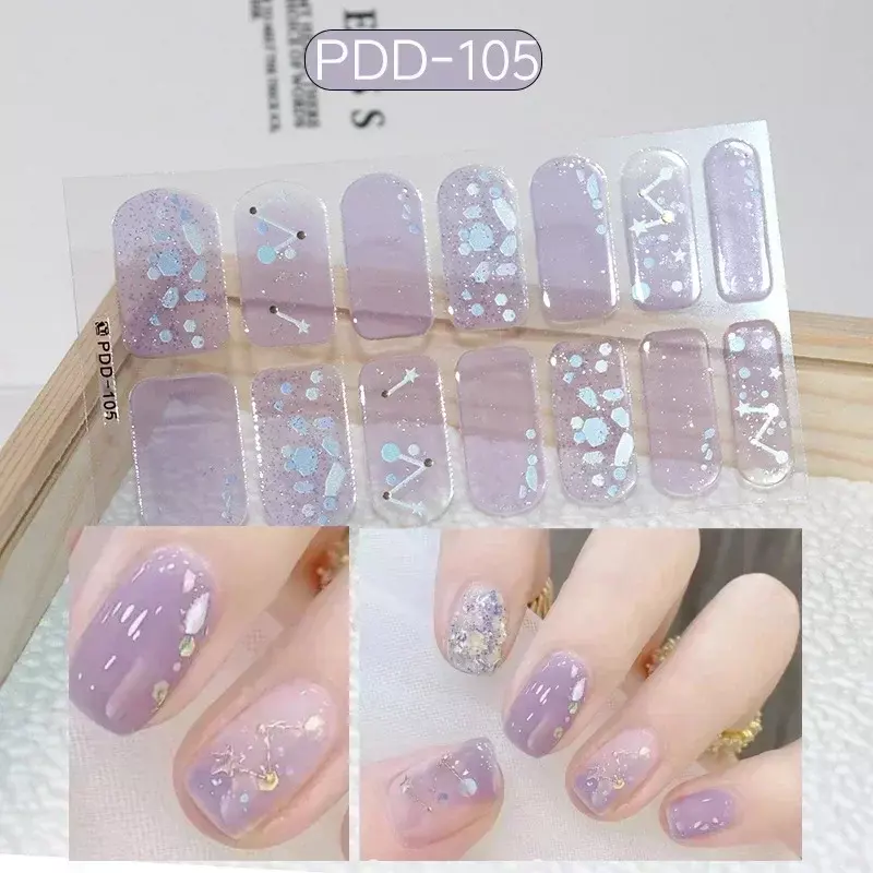 1PC Gel Nail Sticker Patch Slider Flower Gradient Color Back Glue copertura completa Gel impermeabile Nail Sticker lampada UV Curing Manicur