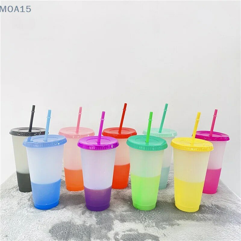แก้วมีฝาเปลี่ยนสีและหลอด10ชิ้นแก้วน้ำพลาสติกขนาด23.6ออนซ์ใช้ซ้ำได้สำหรับเด็กและผู้ใหญ่ถ้วยเปลี่ยนสีลูกปา