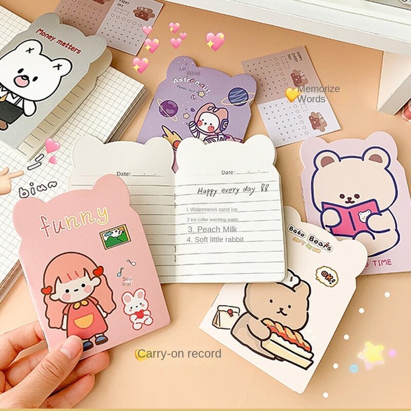 Kawaii Urso Portátil Notebook Ear, Notepad bonito dos desenhos animados, Mini Notepad, Diário, Material Escolar, 10Pcs por pacote