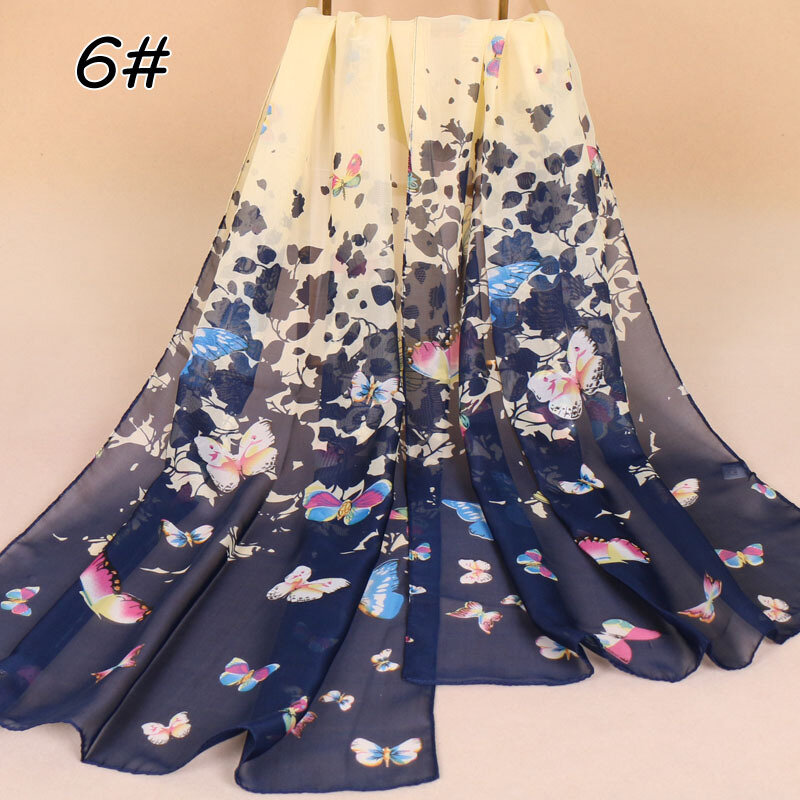 Thin Chiffon Scarf Hijab Fashion Embroidery Butterfly Sunscreen Neck Protection Small Sunscree Long Shawl Women's Long Scarves