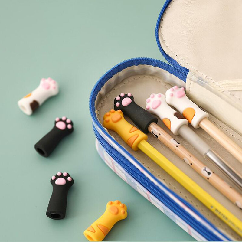 Kawaii القط الكرتون قبعة قلم رصاص ، سيليكون القلم توبر يغطي للأطفال ، لطيف قلم رصاص موسع ، القرطاسية اللوازم المدرسية ، 3 قطعة لكل مجموعة