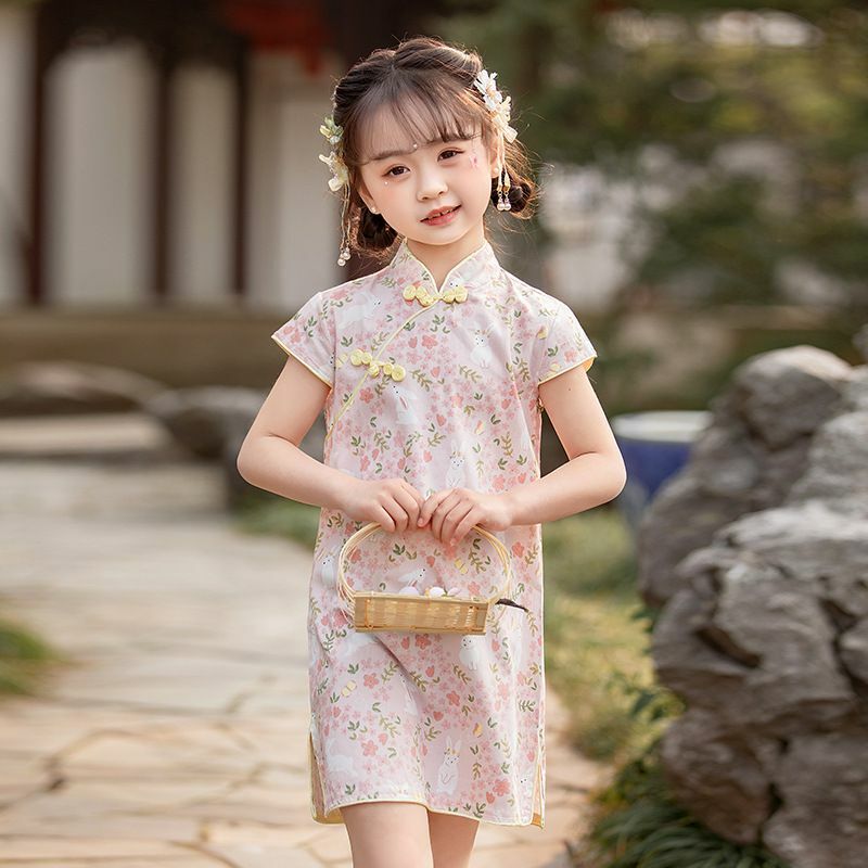 2024 New Year Girls Cheongsam Hanfu Clothing Kids Tangsuit Children Party Birthday Daily Wear Fairy Dress Costume