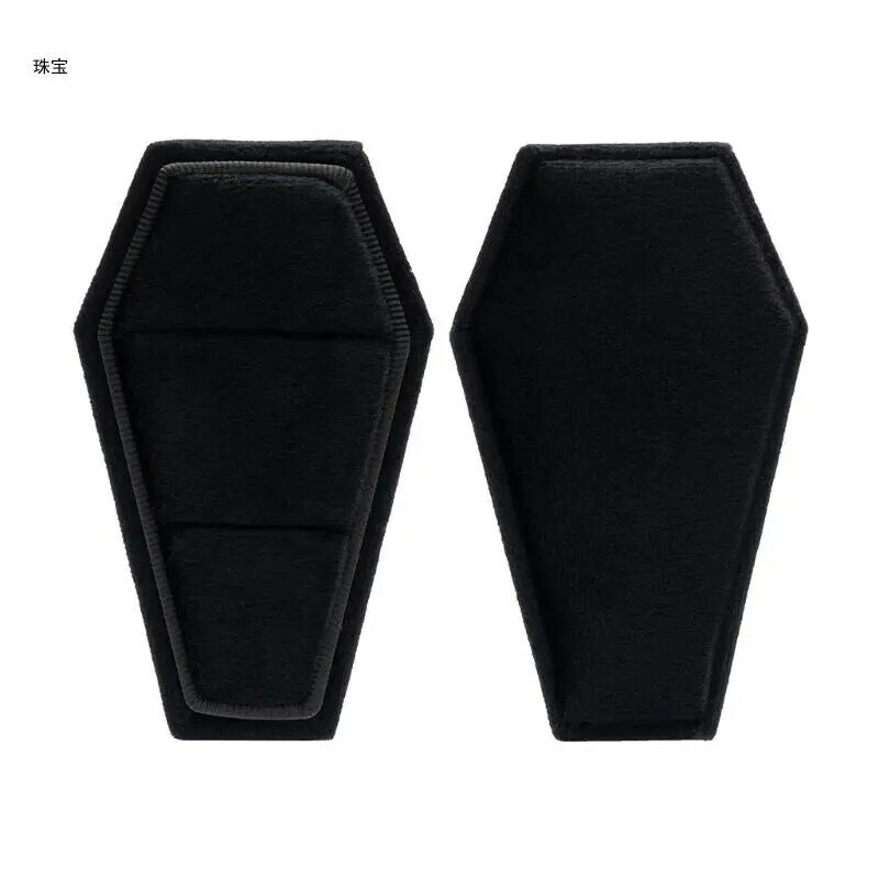 Caja anillo ataúd terciopelo negro X5QE, soporte exhibición joyería, colgante, caja regalo para collar