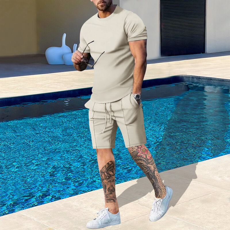 Men's Summer Round Neck Short-sleeved T-shirt Shorts Casual Suit Trend Fashion Suit Brand Two-piece Set