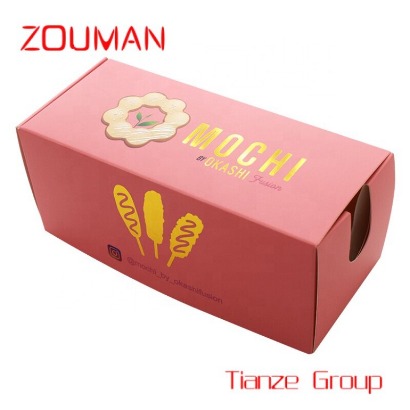 Kotak kemasan makanan cepat kualitas makanan mudah terurai kustom kotak anjing panas korea kotak kemasan kertas tongkat anjing jagung merah muda putih