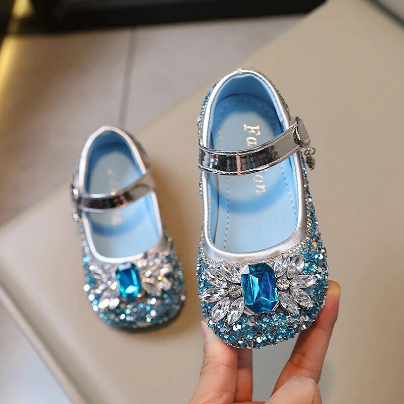 Sepatu putri Rhinestones anak perempuan Mary Jane sepatu dansa desainer sepatu pernikahan kristal Bling biru anak perempuan 3-12Y musim gugur musim semi