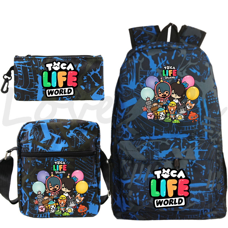 Ransel kartun Anime untuk anak laki-laki dan perempuan, tas punggung Toca Life World 3 buah/set, tas sekolah siswa, tas ransel Boca UNTUK anak-anak