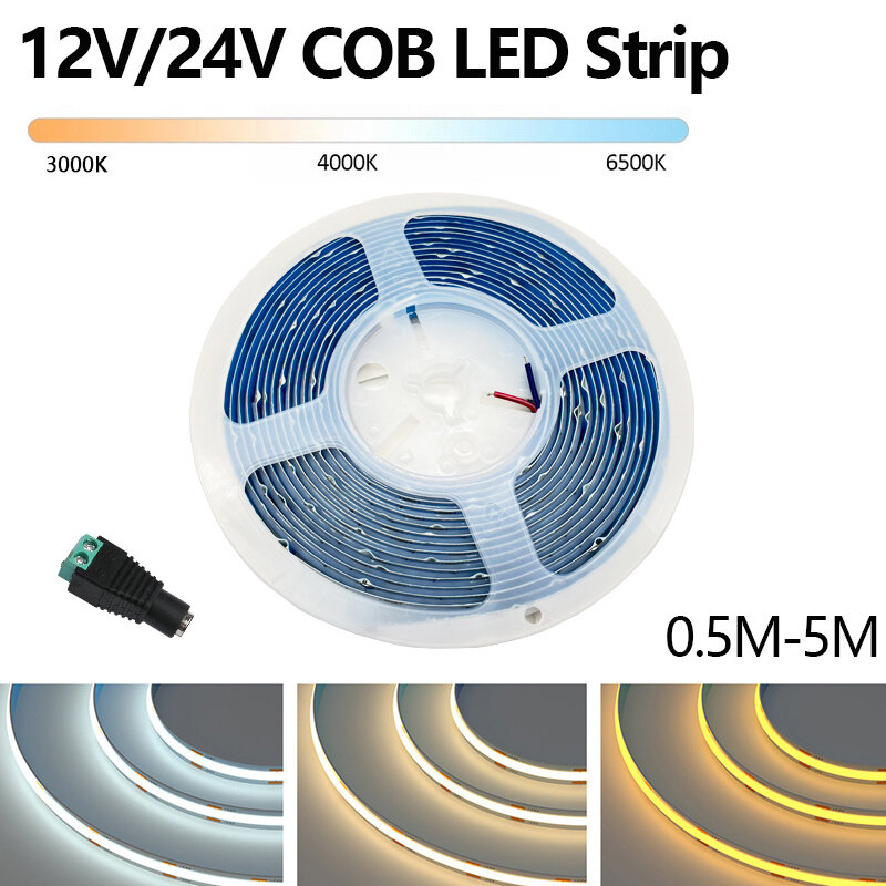 Tira de luces LED COB de alta densidad, Cinta Lineal FOB regulable de 12V y 24V CC, 320Leds/M, blanco frío y natural cálido, 3000K, 4000K, 6000K
