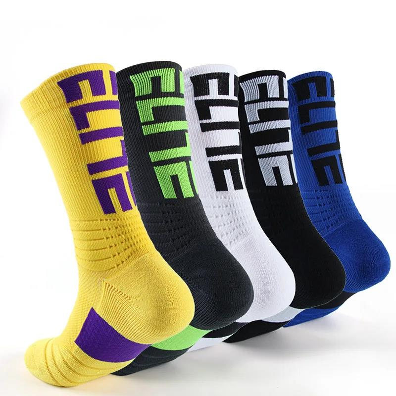 Calcetines deportivos de baloncesto para hombre, medias largas con amortiguación, color negro, para ciclismo de montaña y senderismo, 2019