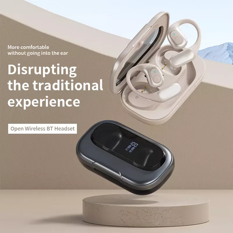 Impermeável bluetooth 5.3 ar condução fones de ouvido, display led, fones de ouvido sem fio, hifi estéreo fones de ouvido abertos, esporte