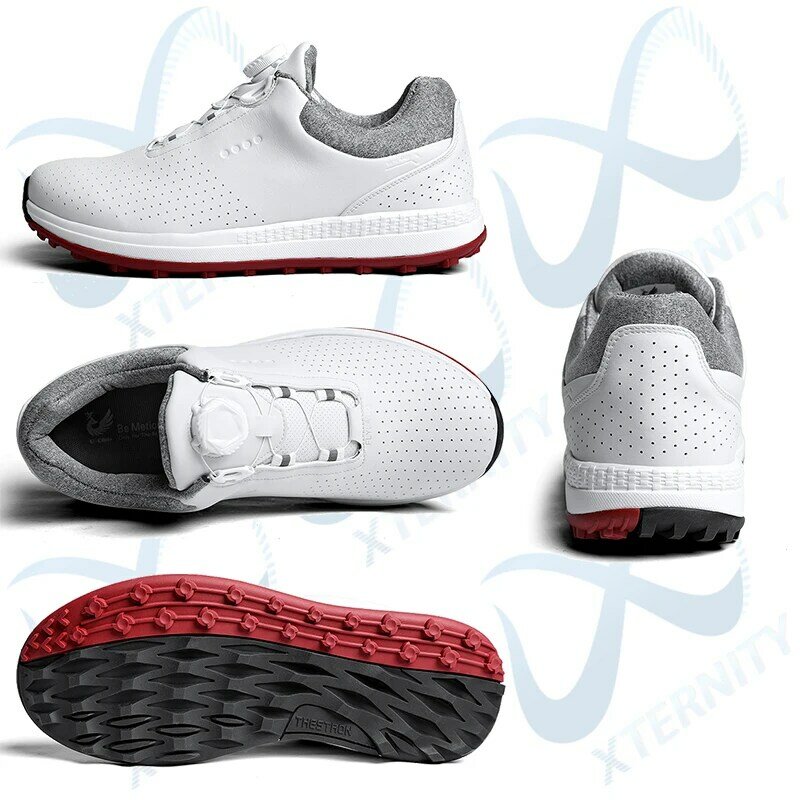 Sapatos de golfe respiráveis para homens, tênis confortáveis sem espigas ao ar livre antiderrapante, calçado impermeável para caminhada, treinamento esportivo, luxo