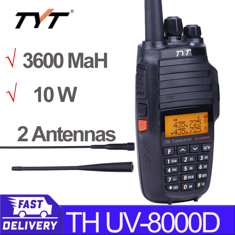 วิทยุสื่อสารเคลื่อนที่ด้วยตนเอง TYT 8000D TH-UV 10W 3600mAh วิทยุมือถือ mAh 136แบนด์คู่174/400-520MHz