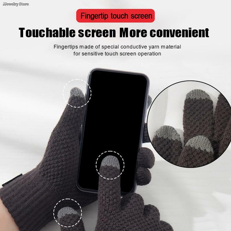 1Pair Cashmere Gloves Winter Warm Five Finger Mittens Touchscreen Outdoors Skiing Cycling Motorcycle Cold-proof Fingering Gloves