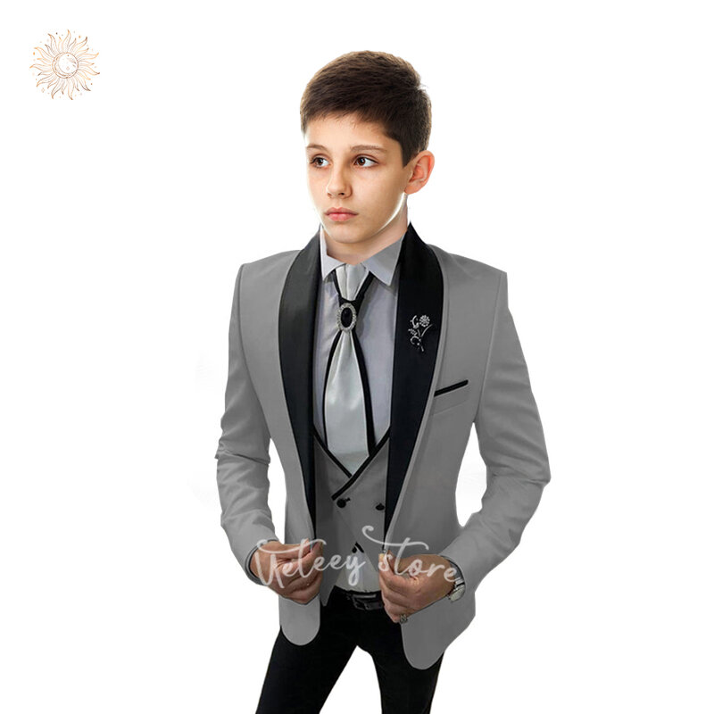 Conjunto de traje Formal de 3 piezas para niño, esmoquin ajustado para boda, vestido para niño pequeño y adolescente