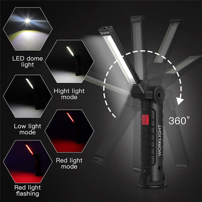 Đèn Pin Cầm Tay LED COB Từ Lanterna USB Sạc Làm Việc Đèn Treo Đèn Được Xây Dựng Trong Pin Cắm Trại Đèn Pin