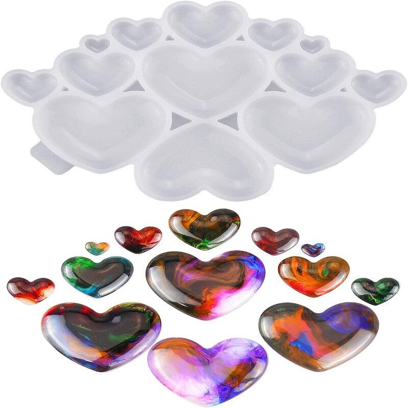 Moldes de resina de corazón blanco, moldes de silicona, 16x10cm, 13 cavidades, fabricación de manualidades