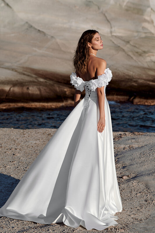 Elegant Satin Wedding Dress Short Sleeve Side Slit A-Line For Women Customize To Mesures Bridal Gowns Stunning For Women Zipper