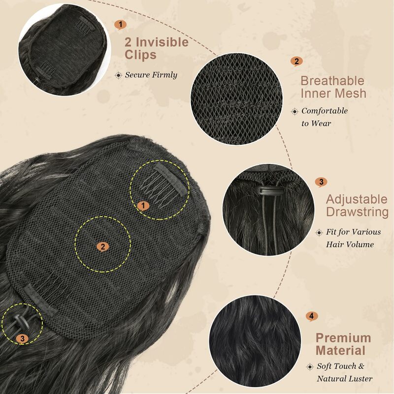 Extensión de cola de caballo para mujeres negras, coleta ondulada y rizada con cordón, Clip falso, peluca sintética negra de 18 pulgadas