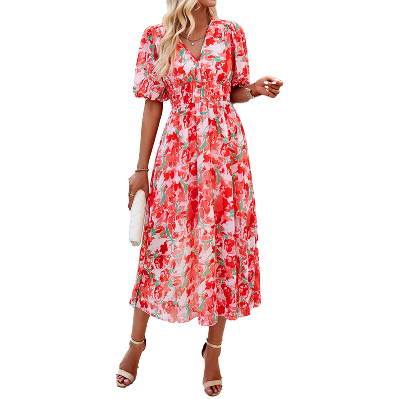 V-Neck Long Dress Dress Solid Color Tighten The Waist To Ankle V Neck V-Neck Womens All Seasons Brand New Casual