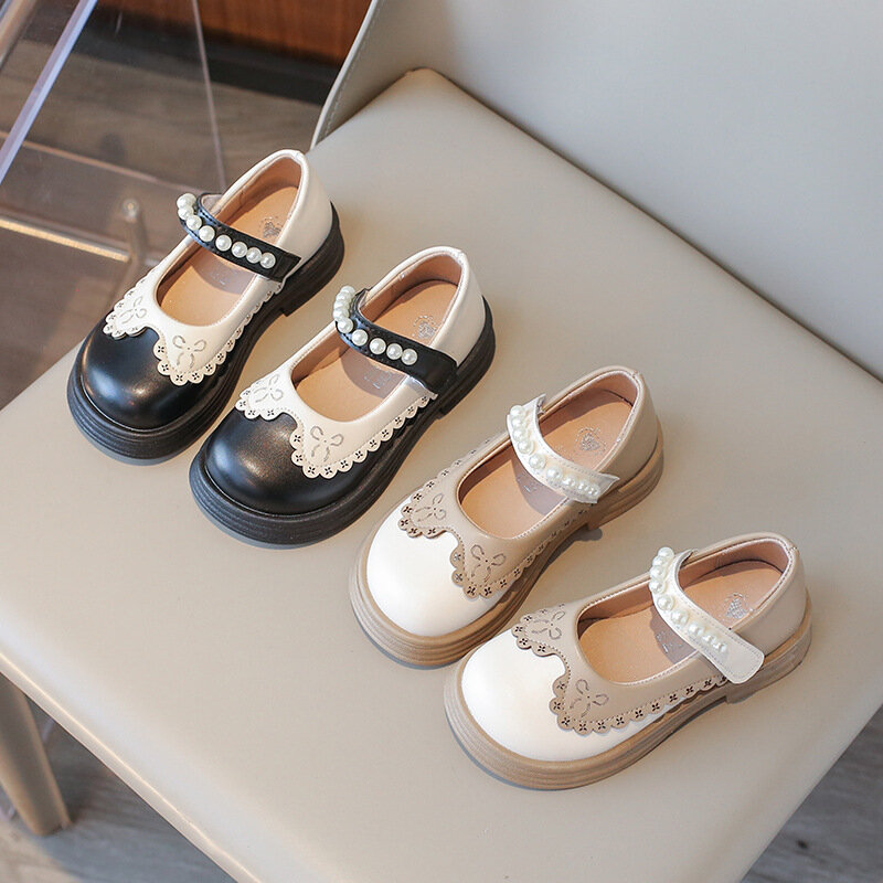 Sepatu anak perempuan putri kecil kulit sepatu 2024musim semi dan musim gugur sepatu kacang polong sepatu bayi perempuan gaya Barat