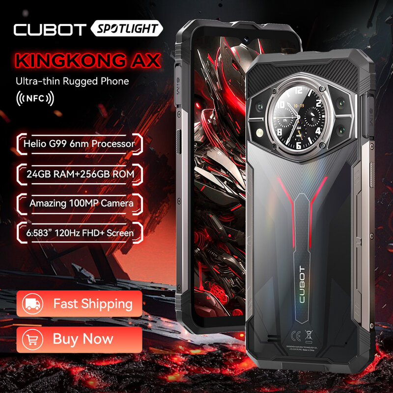 [World Premiere] Cubot KINGKONG AX, Rugged Smartphone Android 14, Helio G99, 24GB RAM(12+12), 256GB ROM, 120Hz Screen, 100MP,NFC