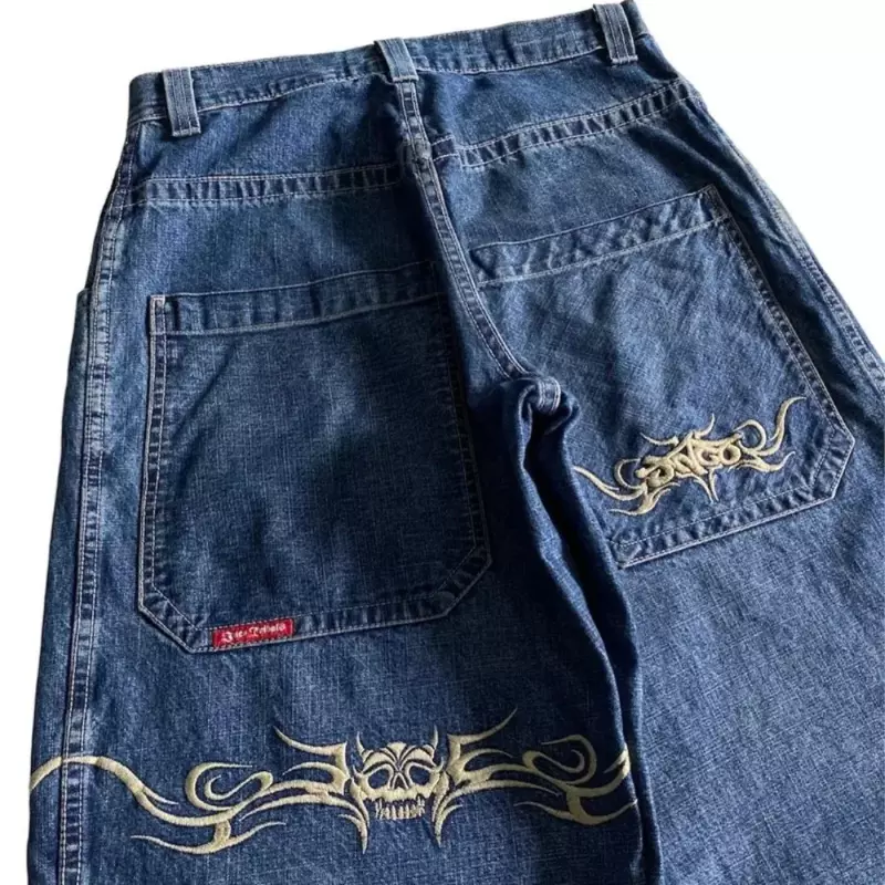 Джинсы Y2K JNCO мужские в стиле хип-хоп, свободные брюки из денима с графическим рок-принтом, в стиле ретро, повседневные штаны в стиле Харадзюку с завышенной талией и широкими штанинами, уличная одежда, 2024