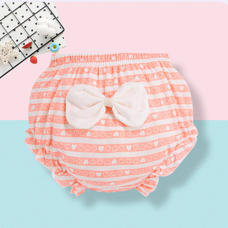 Bombachos de algodón con estampado de dibujos animados para bebés y niñas, ropa interior cómoda con lazo, color rosa