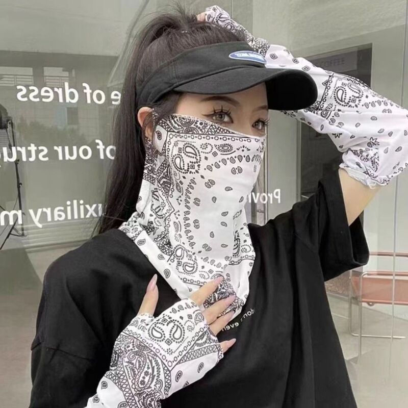 Ice Silk Sunscreen Face Mask Breathable Thin Sleeves Half Face Cover Summer Anti-UV Mask Sleeves Set Cycling Bike Motorcycle