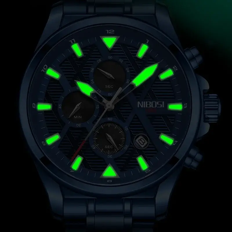 Nibosi-relógio de pulso masculino de quartzo, casual, esportes, cronógrafo, impermeável, marca superior, luxo, moda