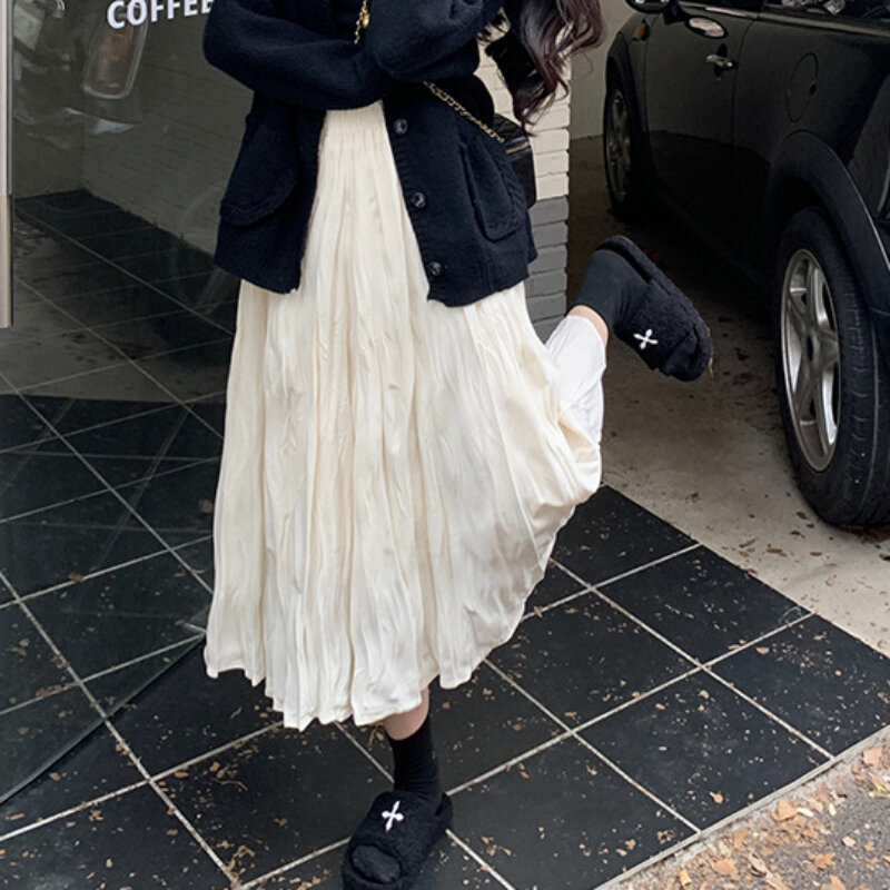 Röcke Frauen mittellange feste Falten Design koreanischen Stil lässige Streetwear All-Match klassische vorherrschende Frühling weibliche Kleidung