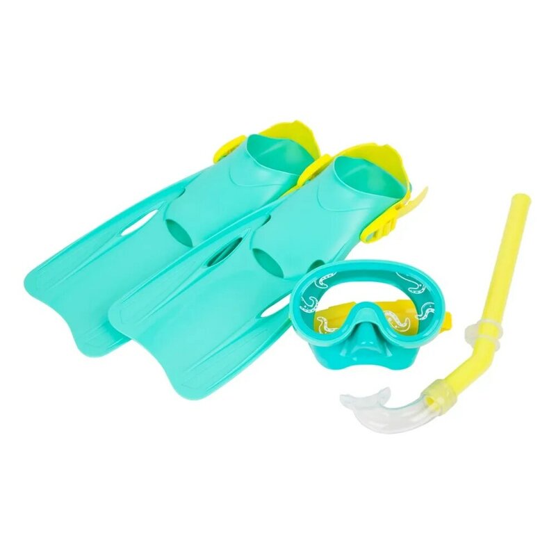 Unisex Swim Snorkeling Set Octopus, Green- Goggles, Snorkel, Flippers & Carry Bag Included