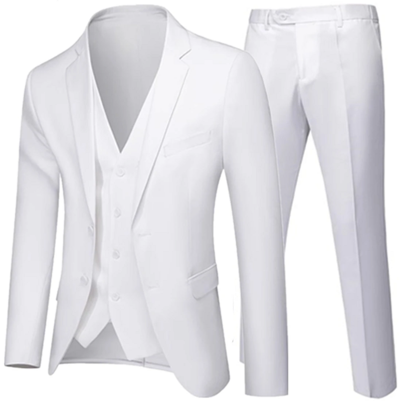 Conjunto de 3 piezas de traje de Caballero de negocios para hombres, traje clásico de boda, vestido Delgado sólido, chaqueta de gama alta, pantalones de novio