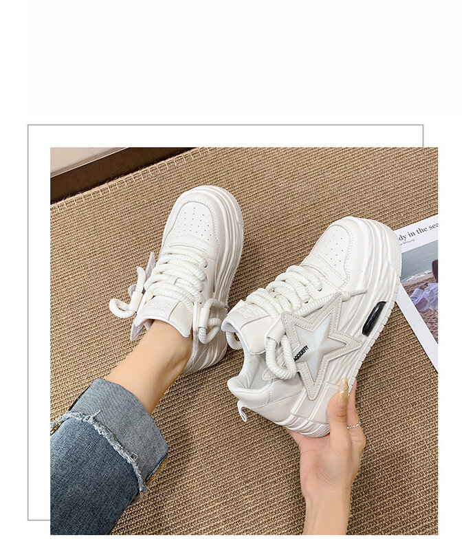 Women's shoes are lightweight, fashionable and versatile, casual white shoes, matsutake thick-soled sneakers