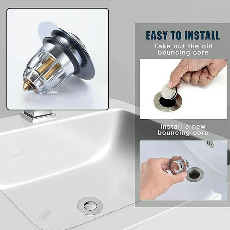 Press Bounce Basin Pop-up Drain Filter Bathroom Shower Sink Filter Plug Wash Basin Hair Sink Strainer Kitchen Bathtub Stopper