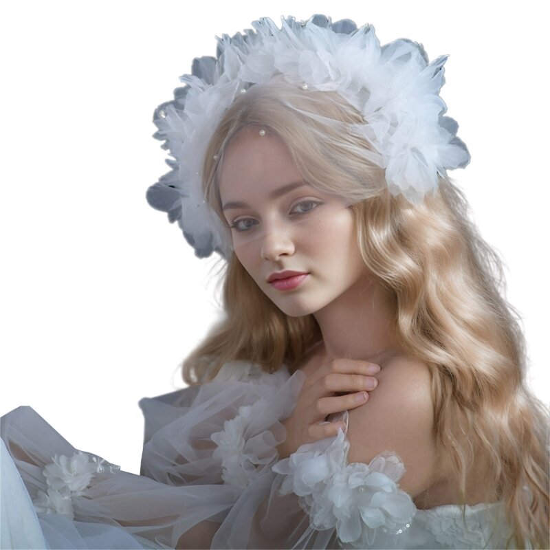 Véu noiva argola cabelo flor 3D para festa despedida solteira lenço cobertura cabeça