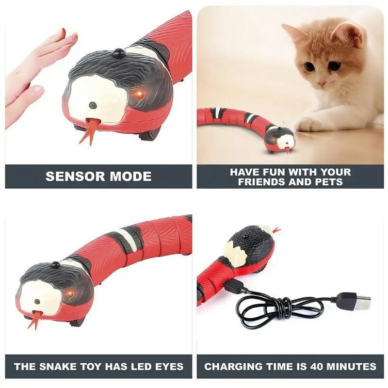Mainan Kucing Listrik Otomatis Ular Penginderaan Pintar Mainan Interaktif Hewan Peliharaan Pengisi Daya USB Mainan Permainan Anjing Aksesori Kucing