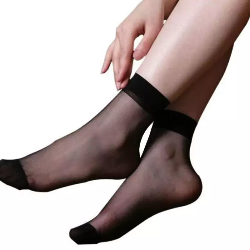 Kaus kaki pendek modis kaus kaki sutra kristal tipis musim panas wanita kaus kaki pendek pergelangan kaki elastis warna kulit hitam seksi wanita kaus kaki untuk anak perempuan
