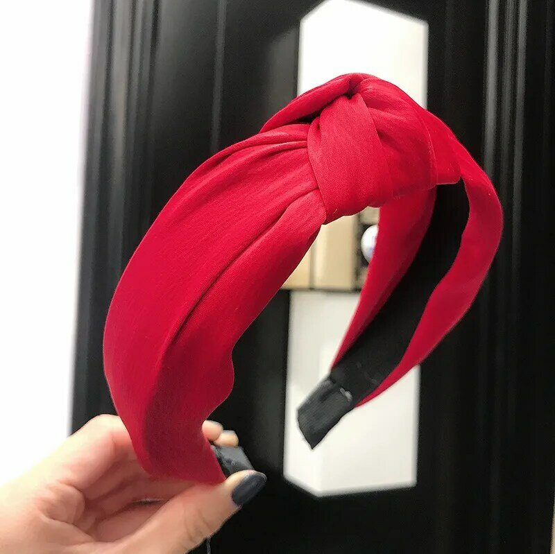 European and American Vintage Satin Solid Color Headband Fashion Simple Face Washing Knotted Hairband Hair Accessories