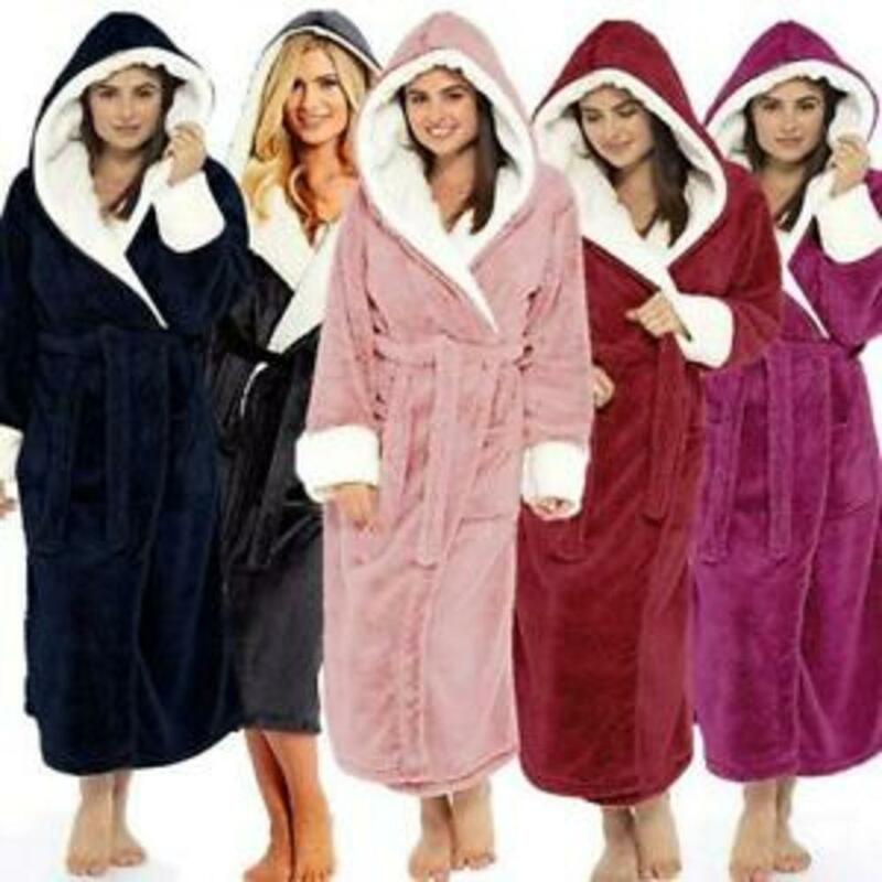 Thicken Hooded Women Sleepwear Plush Keep Warm Nightgown Robes Tight Waist Winter Bathrobe Loose Lace Up Bathrobe Loungewear