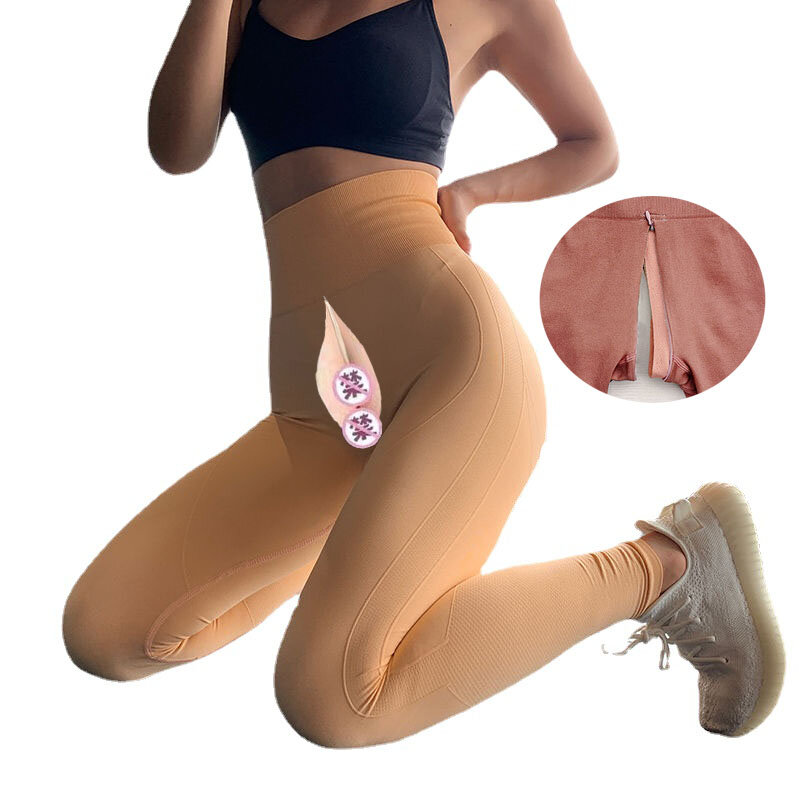 Unsichtbare offene Hosen Frauen hohe Taille enge Sport Yoga Hosen nahtlose Leggings im Freien bequeme Sex Pfirsich Hüfte Hose