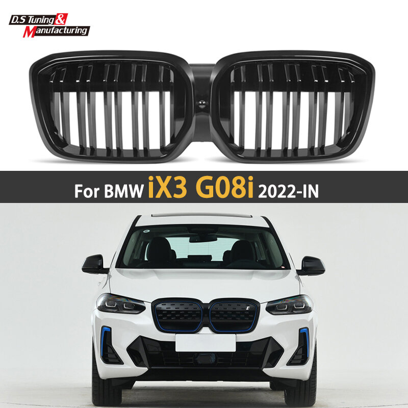 Rejilla delantera de riñón doble para BMW iX3 G08i, accesorio de color negro con radiador, estilo de carreras, reemplazo, 2022