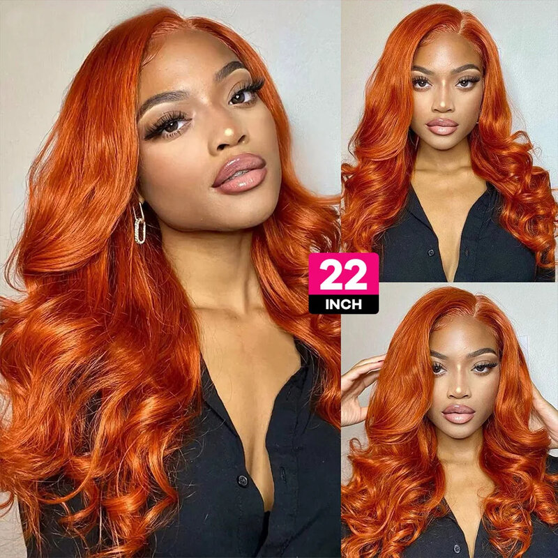Imbirowa pomarańczowa fala ciała 13x6 HD koronkowa peruka z ludzkimi włosami podkreślająca kolorowe przezroczyste koronkowa peruka na przód 13x4 dla kobiet na wyprzedaży