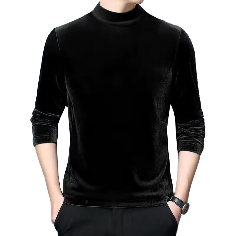 Термобелье, мужские теплые повседневные эластичные бархатные рубашки, пуловер с длинным рукавом и высоким воротником, тонкая футболка