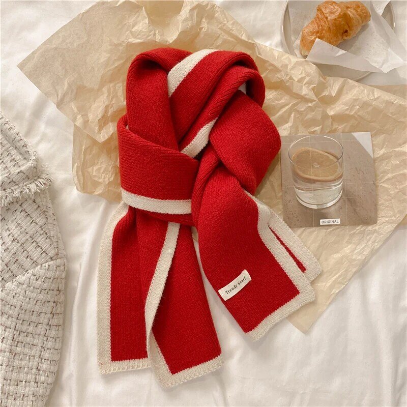 Sciarpa da donna lavorata a maglia in stile coreano semplice moda inverno filato di lana elastico fazzoletto da collo scialle caldo femminile avvolge Bufanda Foulard