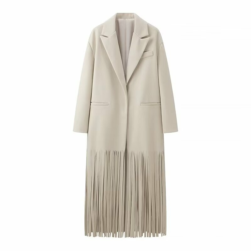 Casaco longo de lã feminino com bainha franjada, terno plus size, jaqueta, tops grandes, estilo de rua, roupas da moda, primavera, outono