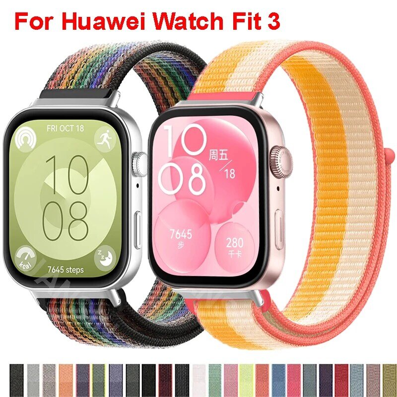 Tali Loop nilon untuk jam tangan Huawei, cocok untuk jam tangan Huawei, tali gelang elastis yang dapat disesuaikan, aksesori jam tangan Huawei Fit3 Band Correa