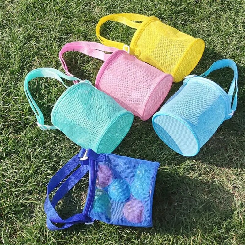 Mesh Beach Bag para crianças, organizador de brinquedos, zíper líquido, alça de ombro ajustável, bolsa de armazenamento, bolsa de coleta infantil